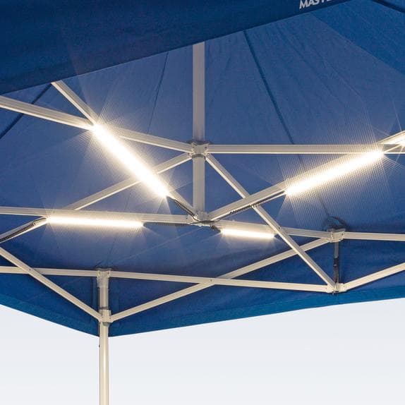 Industrial-grade event tent frame with lighting